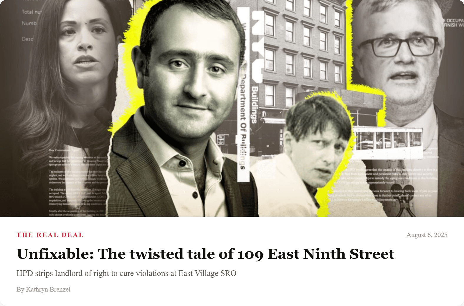 The Real Deal article header: Unfixable — The twisted tale of 109 East Ninth Street